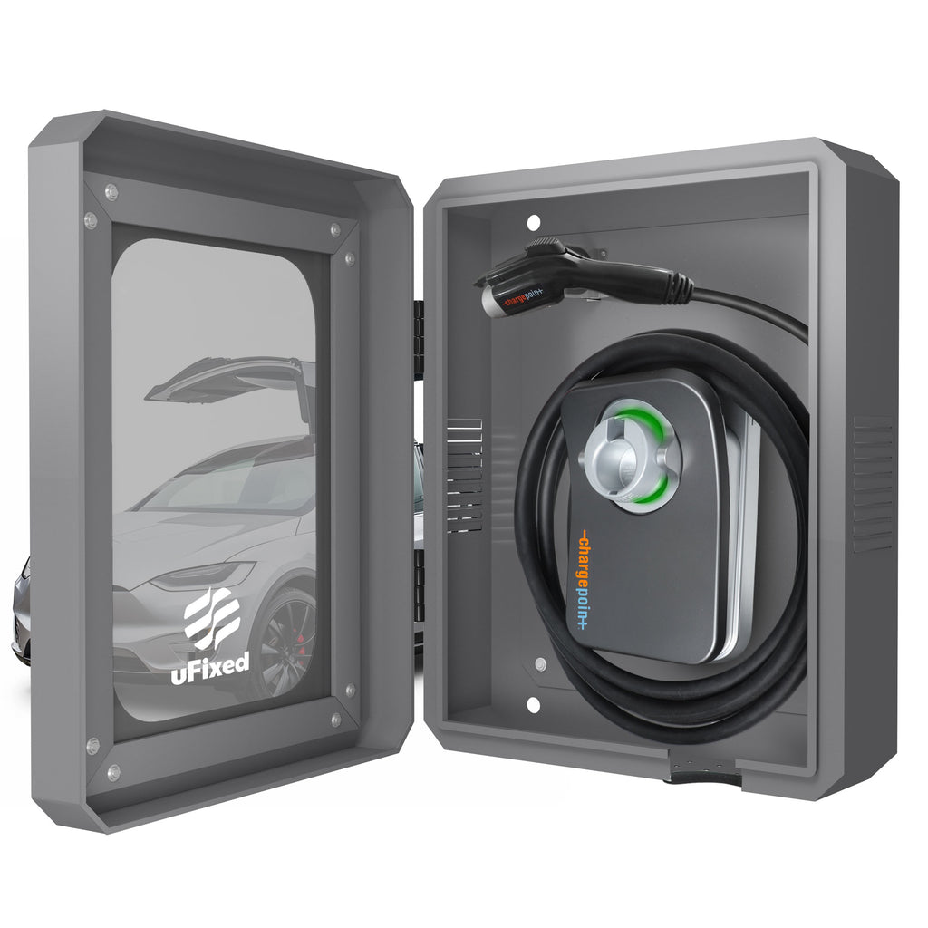 Outdoor EV Charger Enclosure Wall Box with Lock for Tesla Wall Connector & Chargepoint Home Flex with Holder | Weatherproof, Visible, Easy to Install, Gray