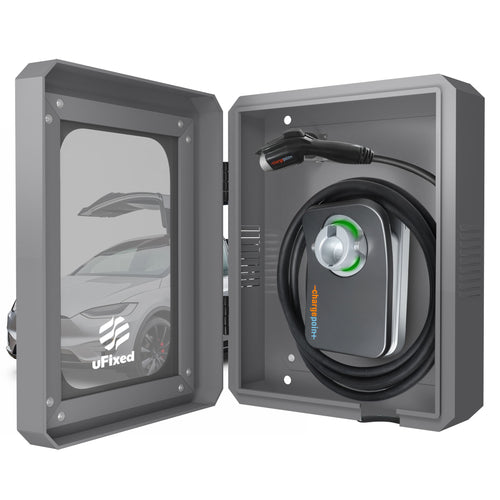 Outdoor EV Charger Enclosure Wall Box with Lock for Tesla Wall Connector & Chargepoint Home Flex with Holder | Weatherproof, Visible, Easy to Install, Gray