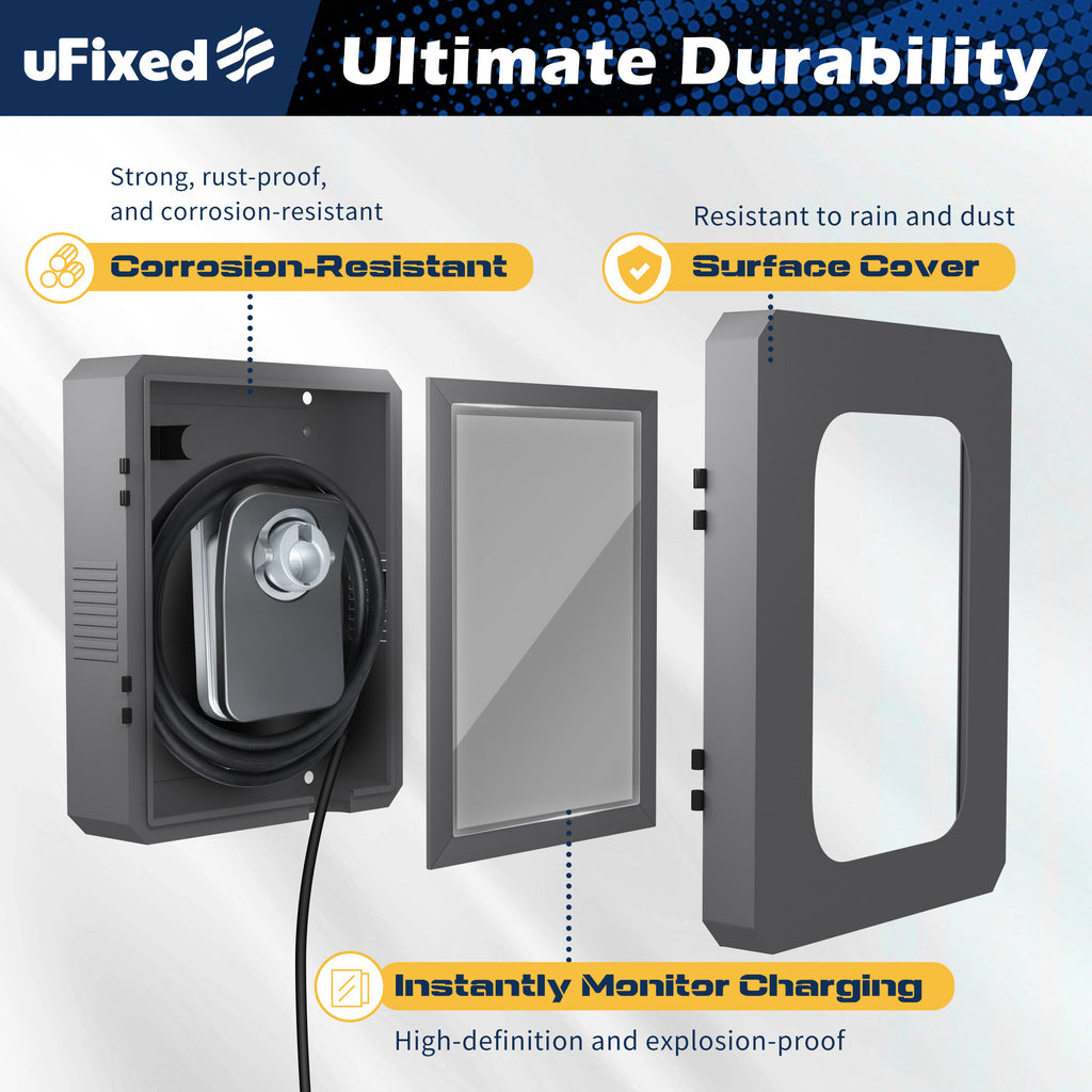 Outdoor EV Charger Enclosure Wall Box with Lock for Tesla Wall Connector & Chargepoint Home Flex with Holder | Weatherproof, Visible, Easy to Install, Gray