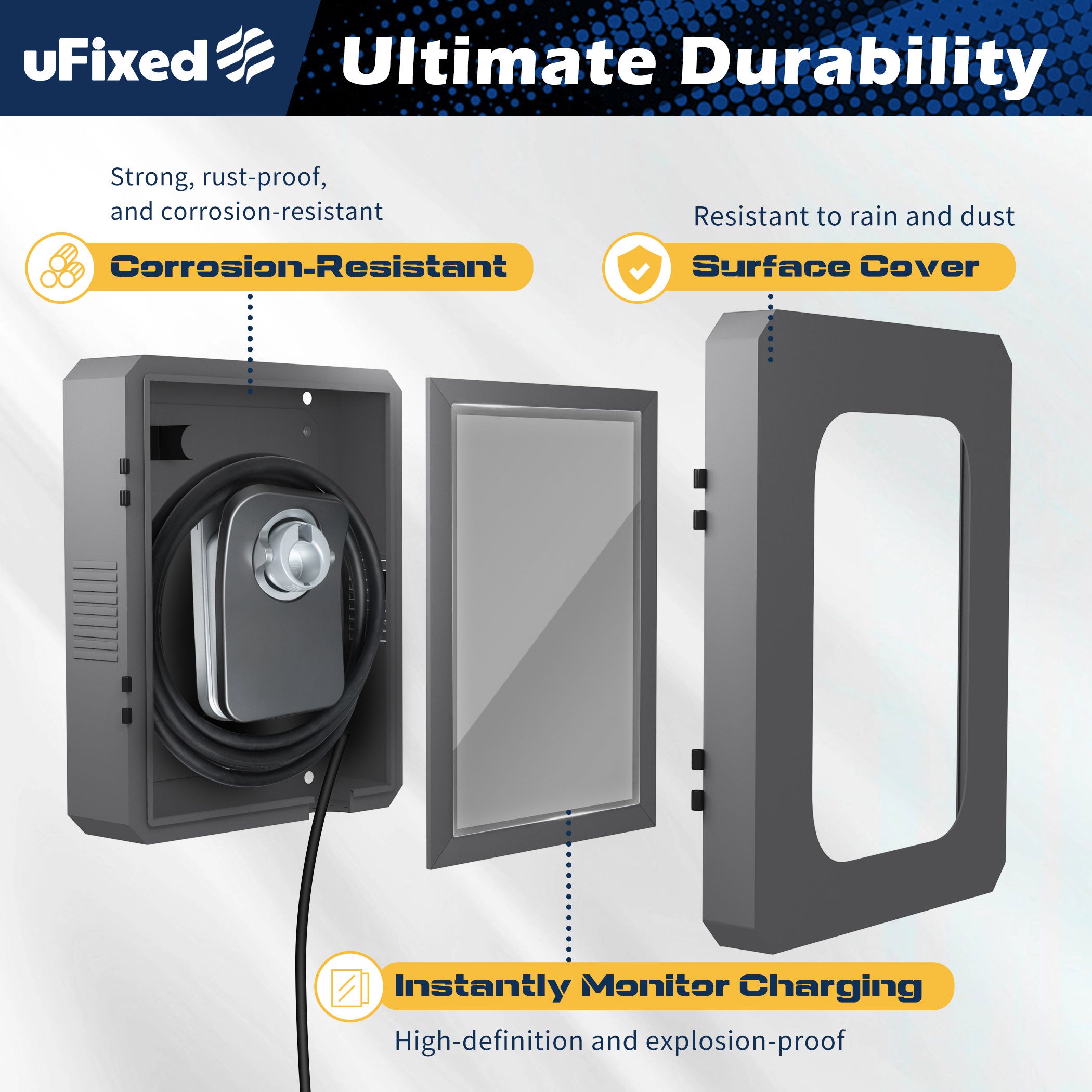 Outdoor EV Charger Enclosure Wall Box with Lock for Tesla Wall Connector & Chargepoint Home Flex with Holder | Weatherproof, Visible, Easy to Install, Gray