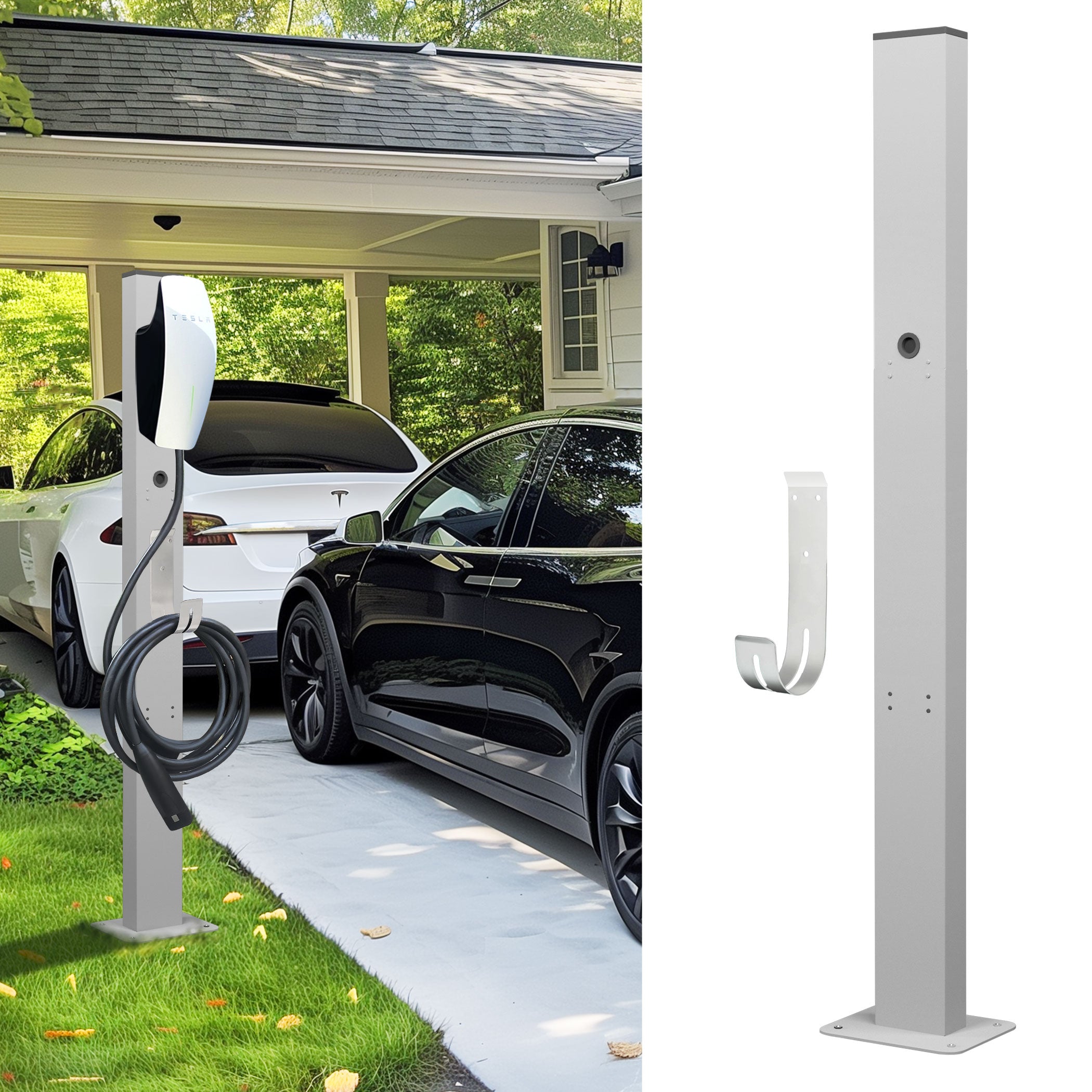 Tesla Charger Pedestal Outdoor, EV Charger Stand with Holder for for EV Charger, Tesla Pedesta for Telsa Gen 3, Tesla Mobile Connector & J1772 Wallbox Charger