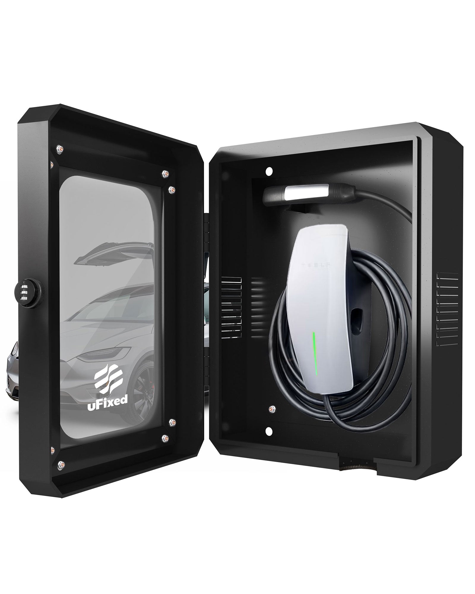 Outdoor EV Charger Enclosure Wall Box with Lock for Tesla Wall charger and Chargepoint with Holder | Weatherproof Visible, Easy to Install, Black