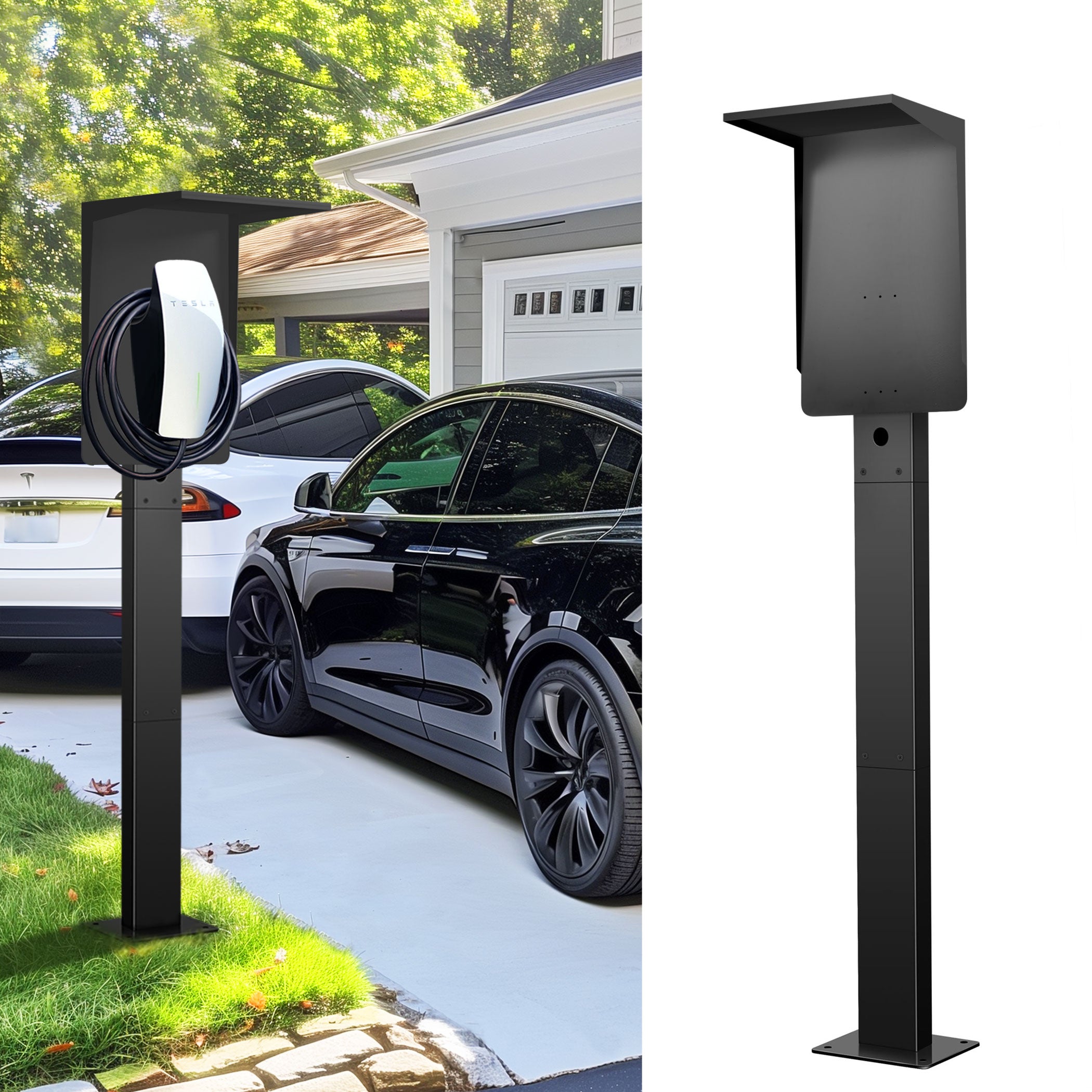 Weatherproof Pedestal with Roof for Tesla Gen3 EV Charging Stations | Heavy-Duty Stand with Top Cover, Compatible with Tesla Mobile Connector & J1772