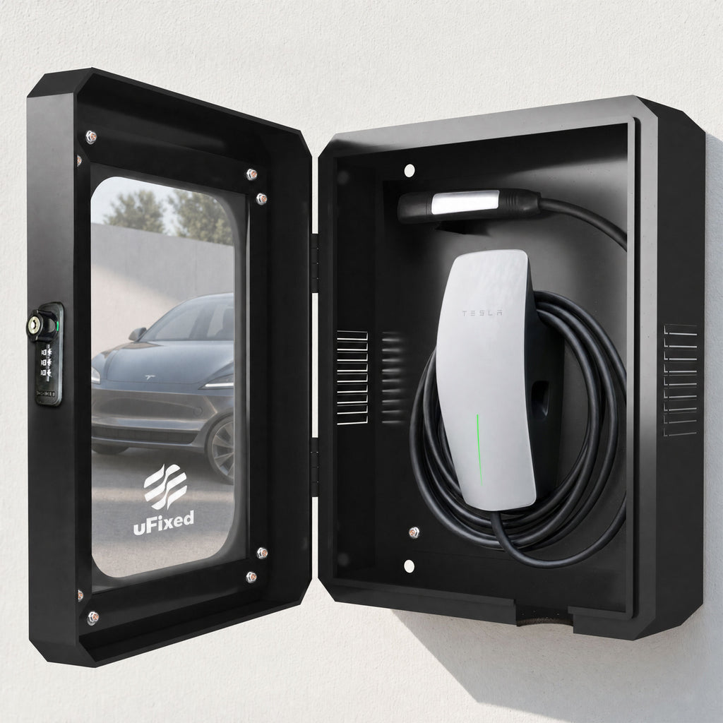 Outdoor EV Charger Enclosure Wall Box with Lock for Tesla Wall charger and Chargepoint with Holder | Weatherproof Visible, Easy to Install, Black