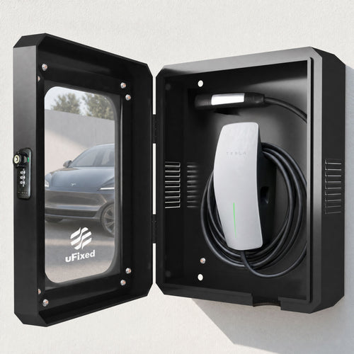 Outdoor EV Charger Enclosure Wall Box with Lock for Tesla Wall charger and Chargepoint with Holder | Weatherproof Visible, Easy to Install, Black