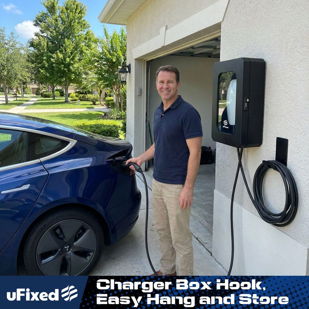 Outdoor EV Charger Enclosure Wall Box with Lock for Tesla Wall charger and Chargepoint with Holder | Weatherproof Visible, Easy to Install, Black