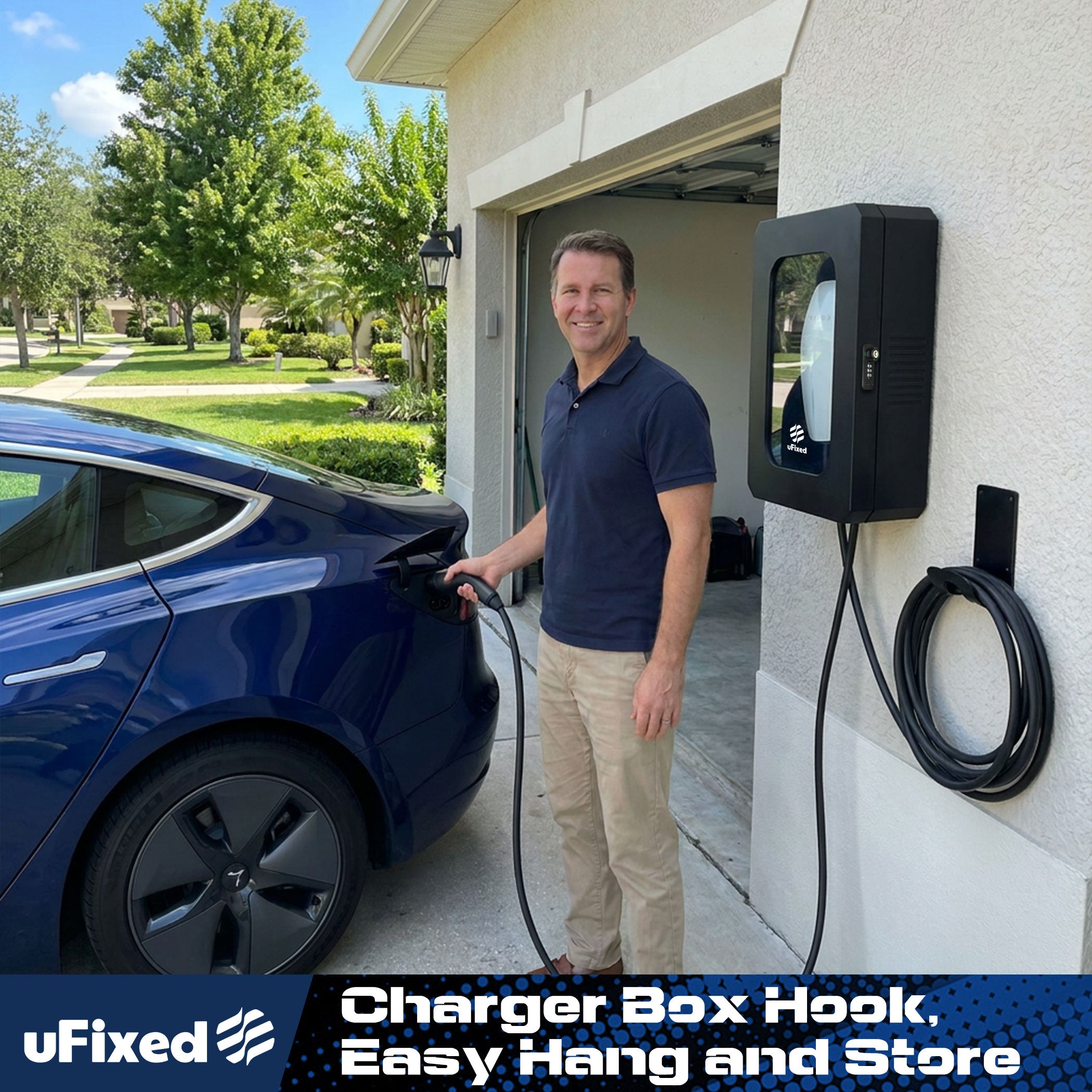 Outdoor EV Charger Enclosure Wall Box with Lock for Tesla Wall charger and Chargepoint with Holder | Weatherproof Visible, Easy to Install, Black