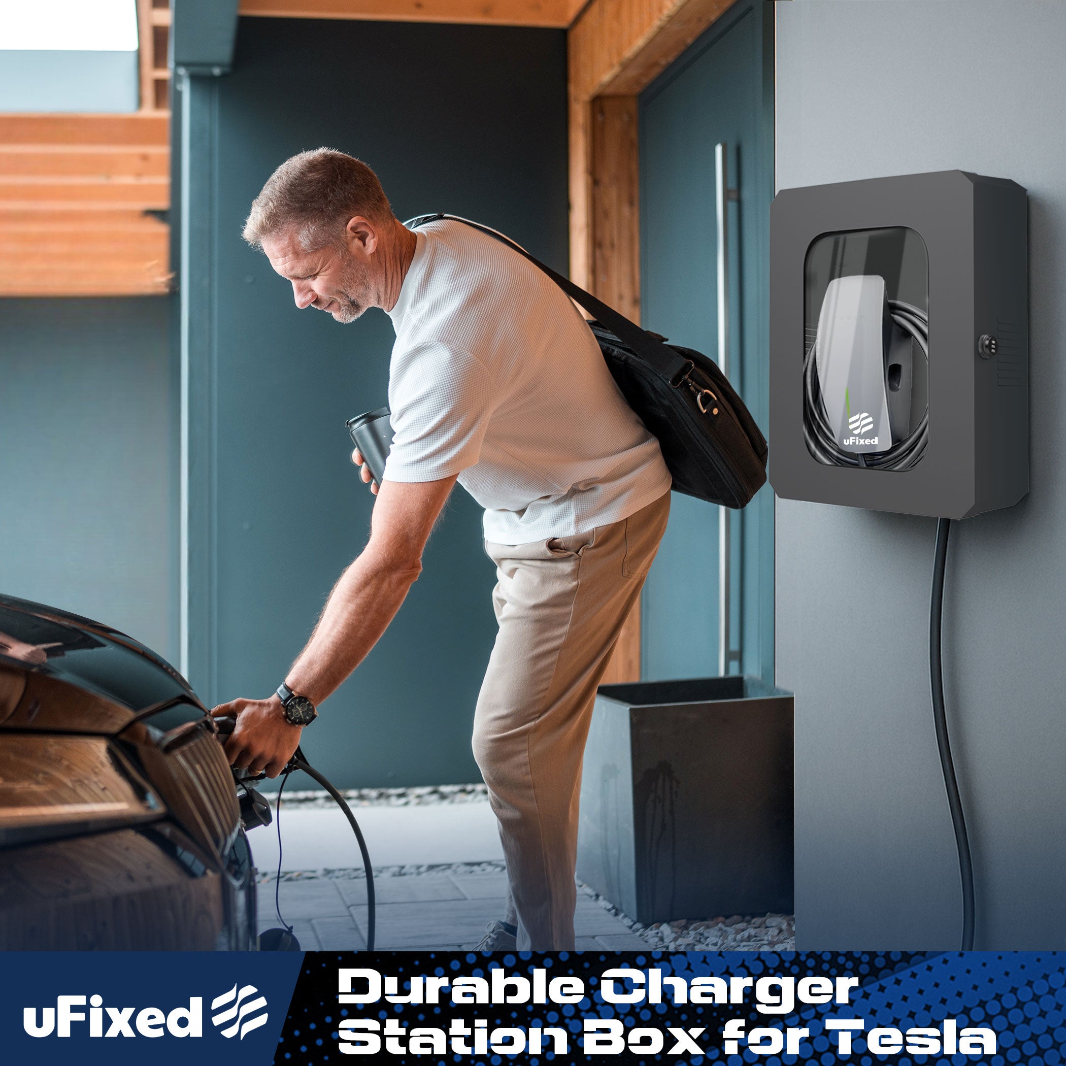 Outdoor EV Charger Enclosure Wall Box with Lock for Tesla Wall Connector & Chargepoint Home Flex with Holder | Weatherproof, Visible, Easy to Install, Gray