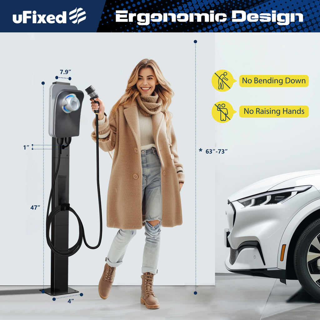 Tesla Charger Pedestal Outdoor EV Charger Stand with Holder for EV Charging Station Black