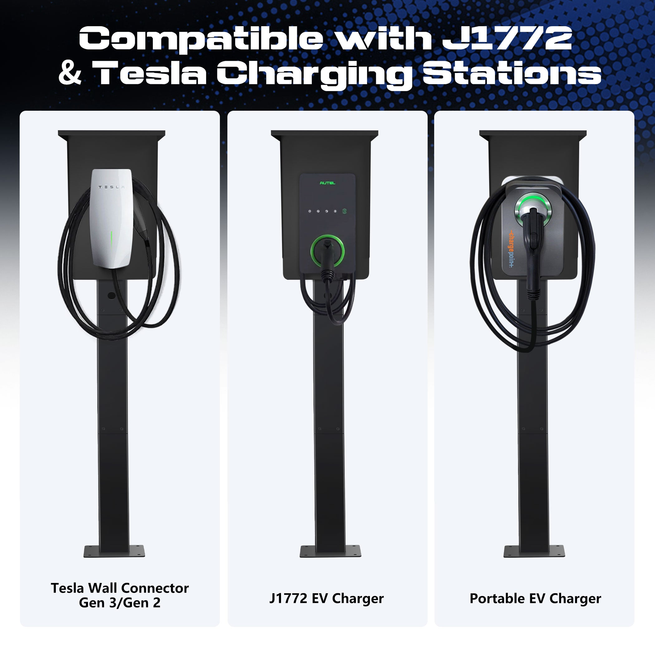 Weatherproof Pedestal with Roof for Tesla Gen3 EV Charging Stations | Heavy-Duty Stand with Top Cover, Compatible with Tesla Mobile Connector & J1772