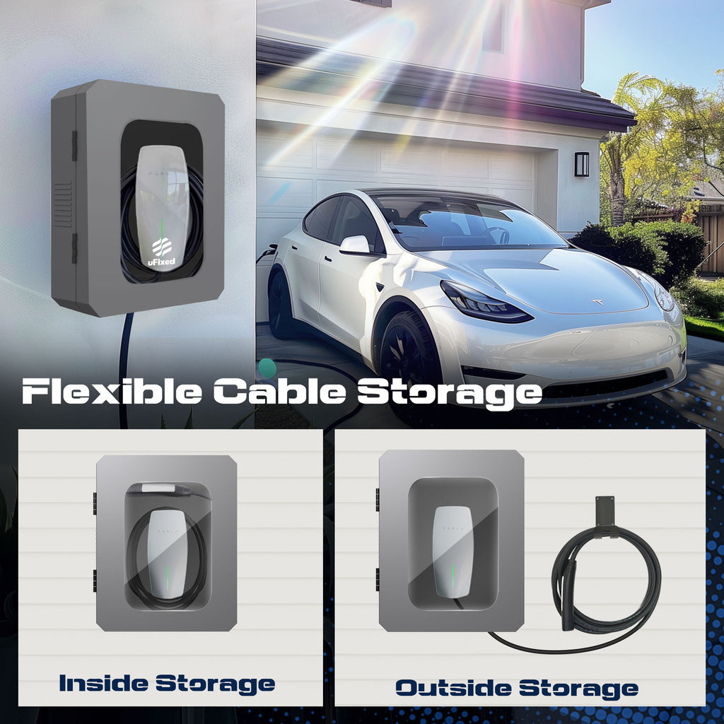 Outdoor EV Charger Enclosure Wall Box with Lock for Tesla Wall Connector & Chargepoint Home Flex with Holder | Weatherproof, Visible, Easy to Install, Gray