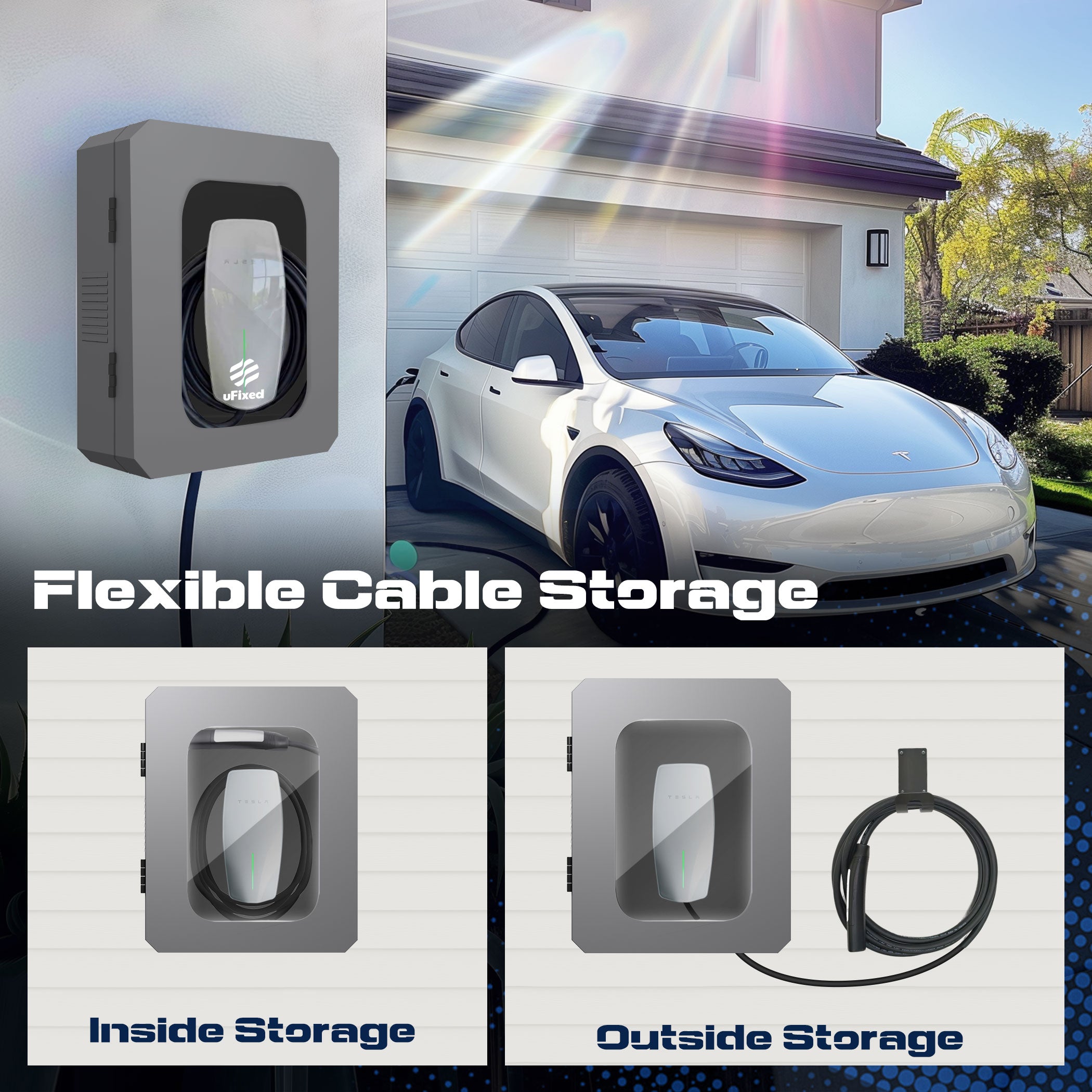Outdoor EV Charger Enclosure Wall Box with Lock for Tesla Wall Connector & Chargepoint Home Flex with Holder | Weatherproof, Visible, Easy to Install, Gray