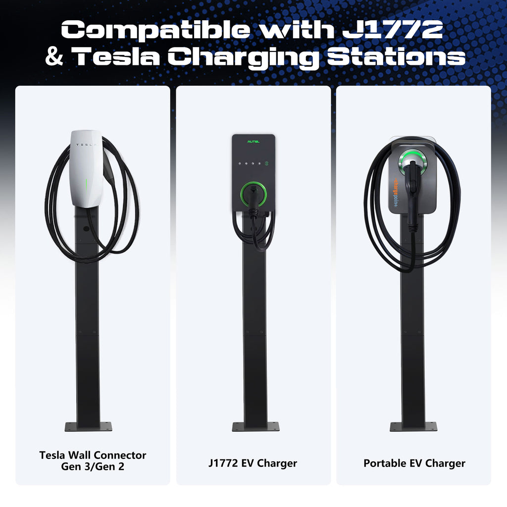 Tesla Charger Pedestal Outdoor EV Charger Stand with Holder for EV Charging Station Black