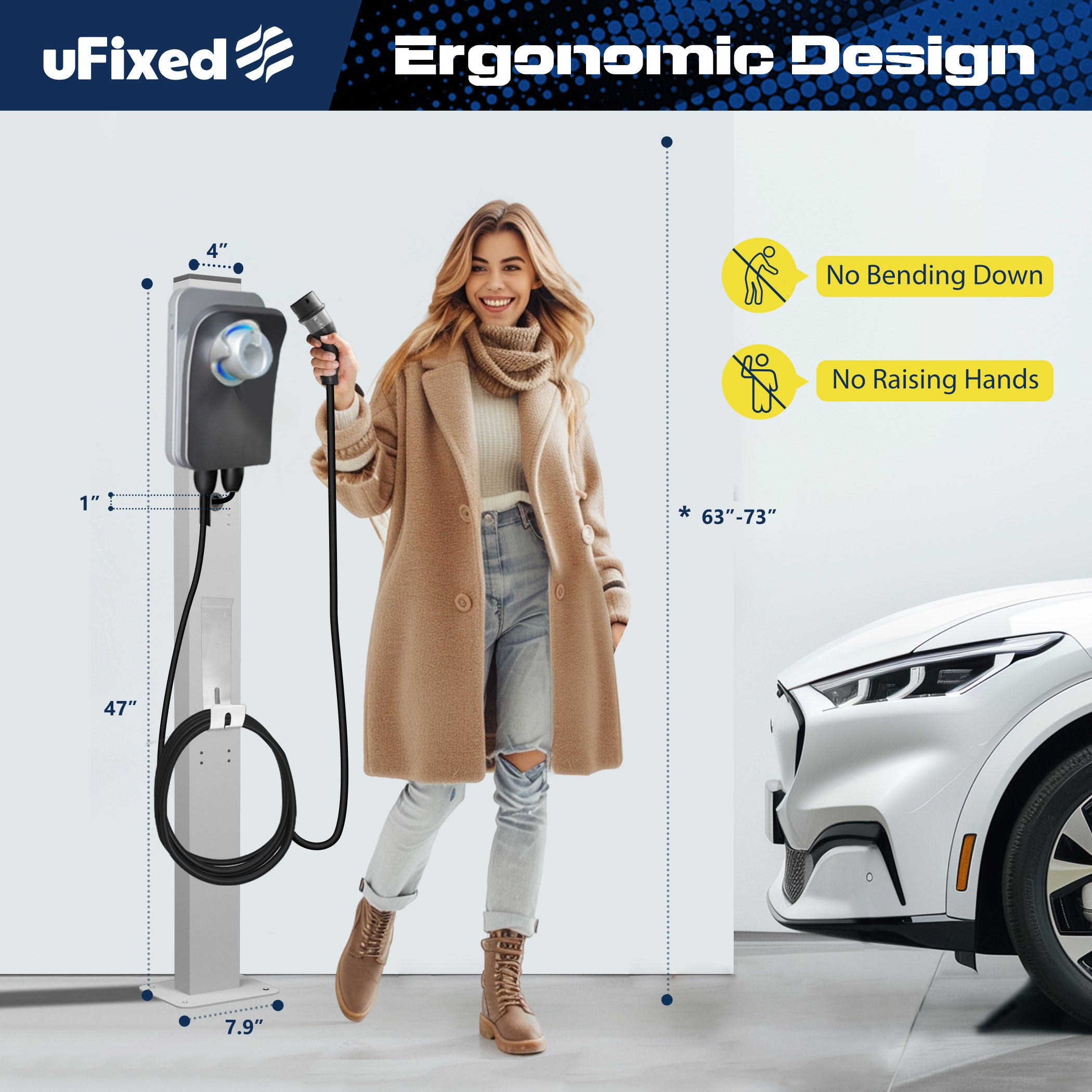 Tesla Charger Pedestal Outdoor, EV Charger Stand with Holder for for EV Charger, Tesla Pedesta for Telsa Gen 3, Tesla Mobile Connector & J1772 Wallbox Charger