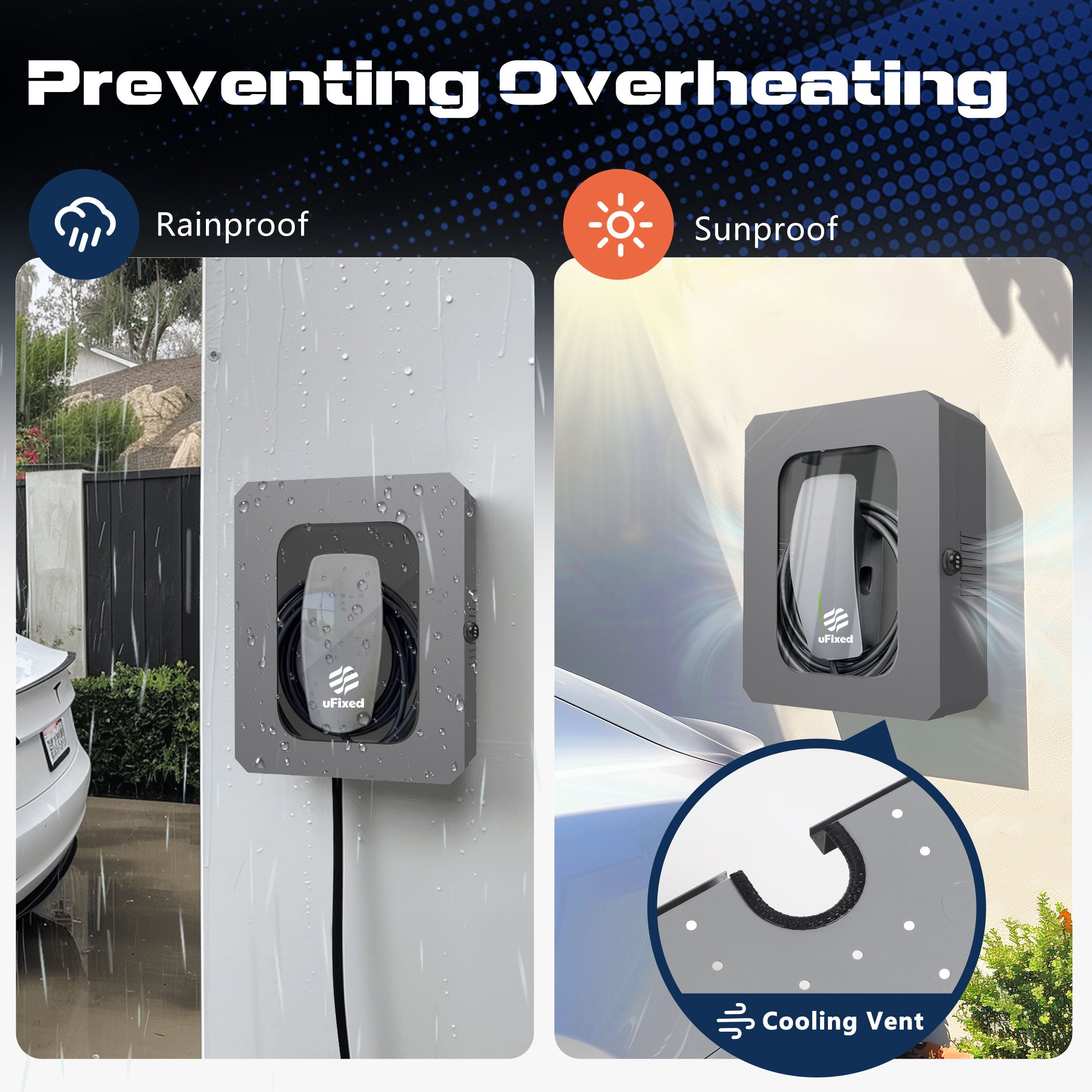 Outdoor EV Charger Enclosure Wall Box with Lock for Tesla Wall Connector & Chargepoint Home Flex with Holder | Weatherproof, Visible, Easy to Install, Gray