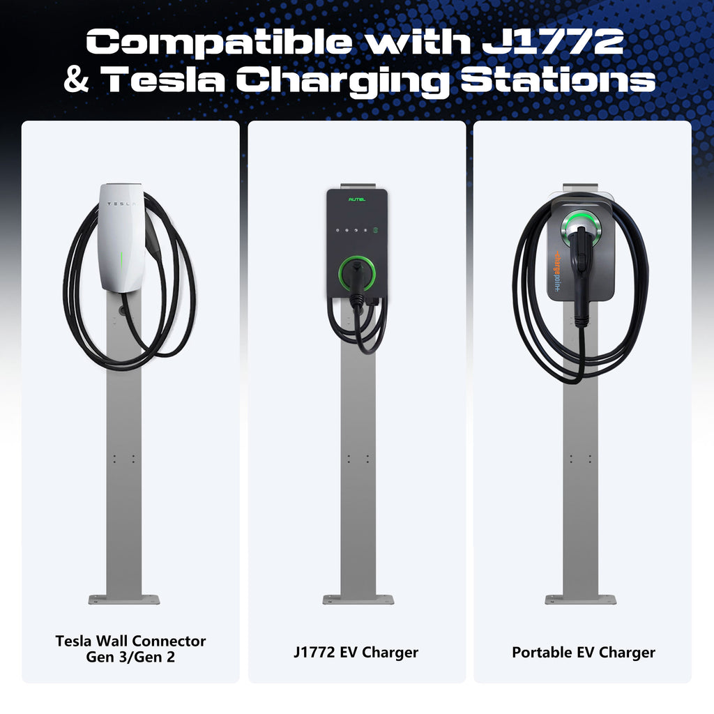 Tesla Charger Pedestal Outdoor, EV Charger Stand with Holder for for EV Charger, Tesla Pedesta for Telsa Gen 3, Tesla Mobile Connector & J1772 Wallbox Charger