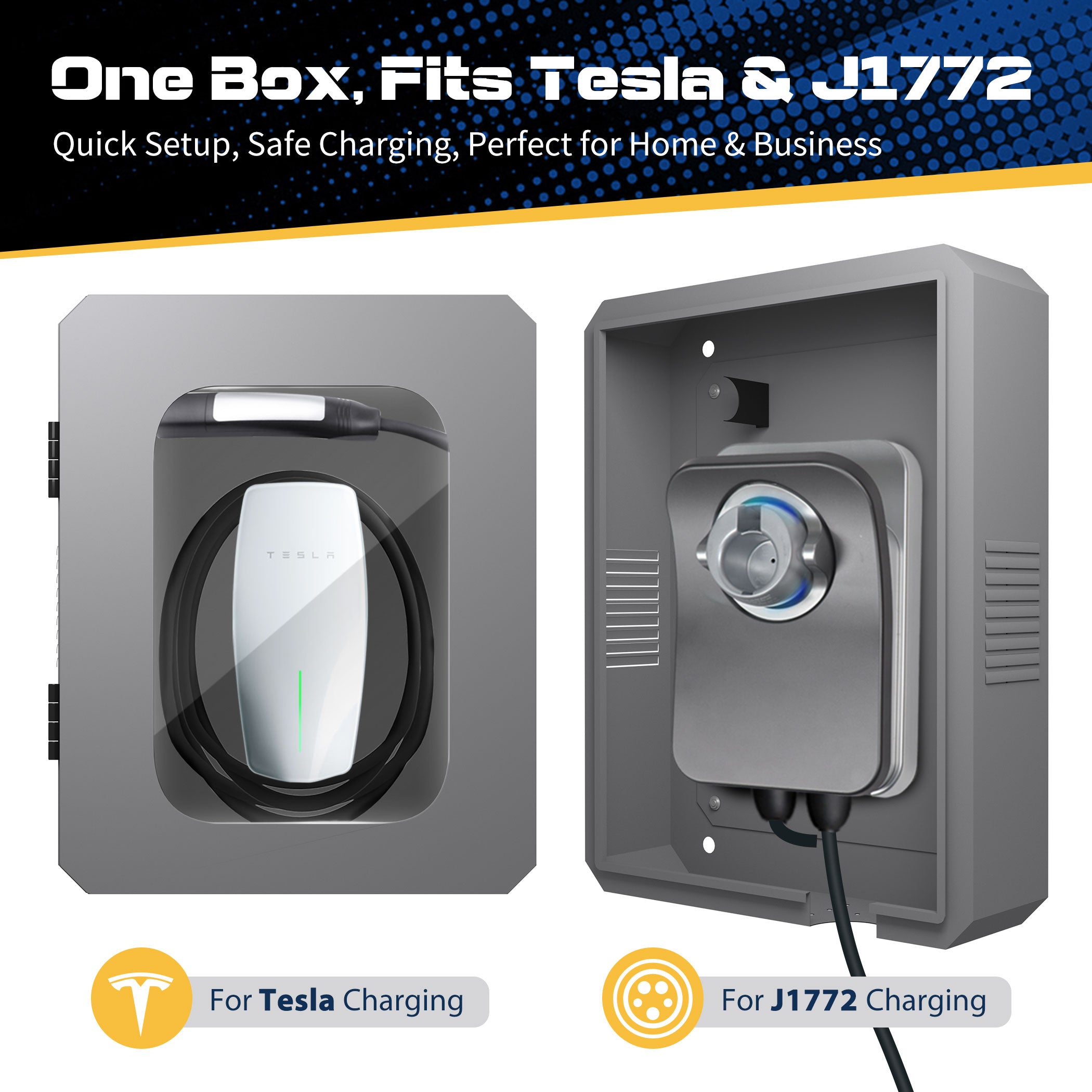 Outdoor EV Charger Enclosure Wall Box with Lock for Tesla Wall Connector & Chargepoint Home Flex with Holder | Weatherproof, Visible, Easy to Install, Gray