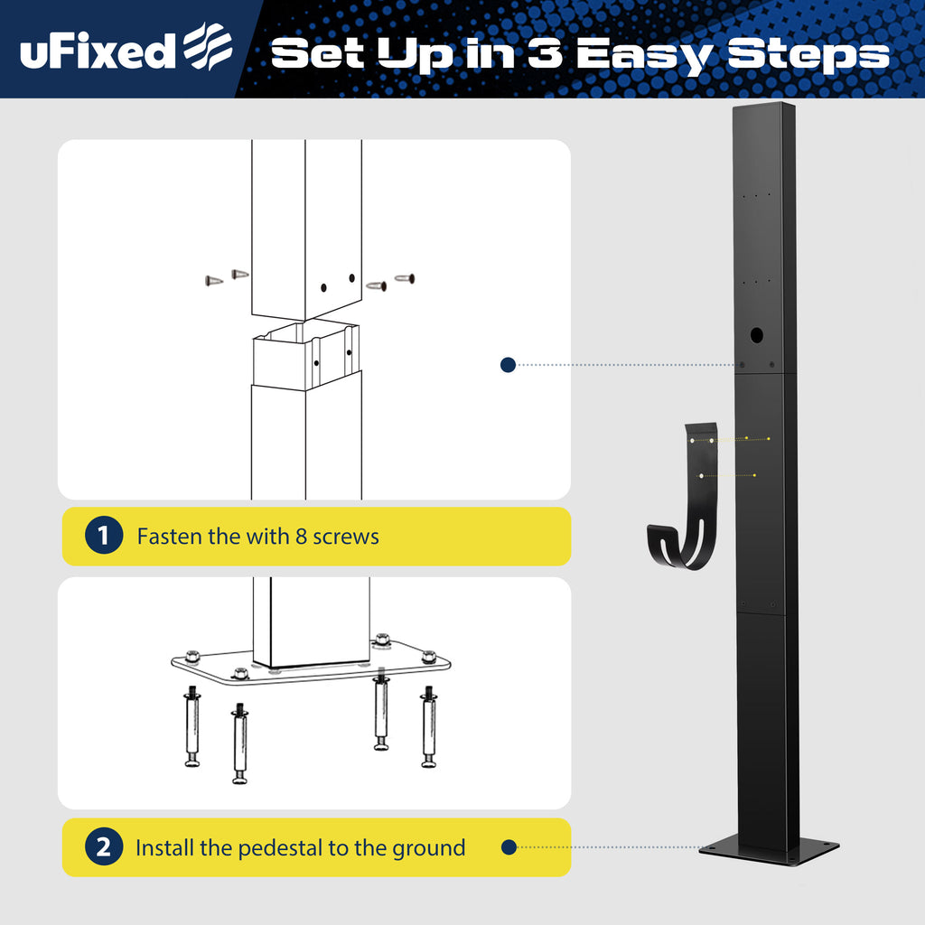 Tesla Charger Pedestal Outdoor EV Charger Stand with Holder for EV Charging Station Black