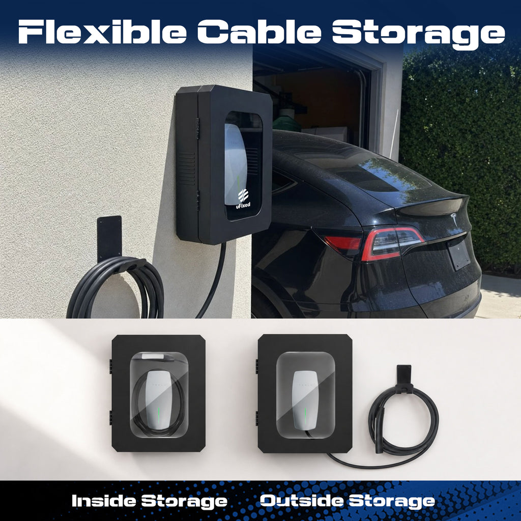 Outdoor EV Charger Enclosure Wall Box with Lock for Tesla Wall charger and Chargepoint with Holder | Weatherproof Visible, Easy to Install, Black