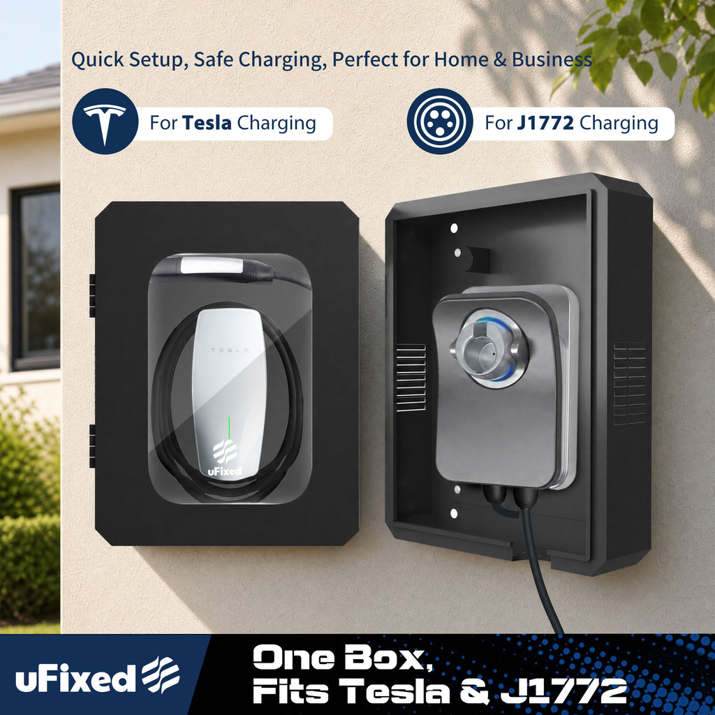 Outdoor EV Charger Enclosure Wall Box with Lock for Tesla Wall charger and Chargepoint with Holder | Weatherproof Visible, Easy to Install, Black