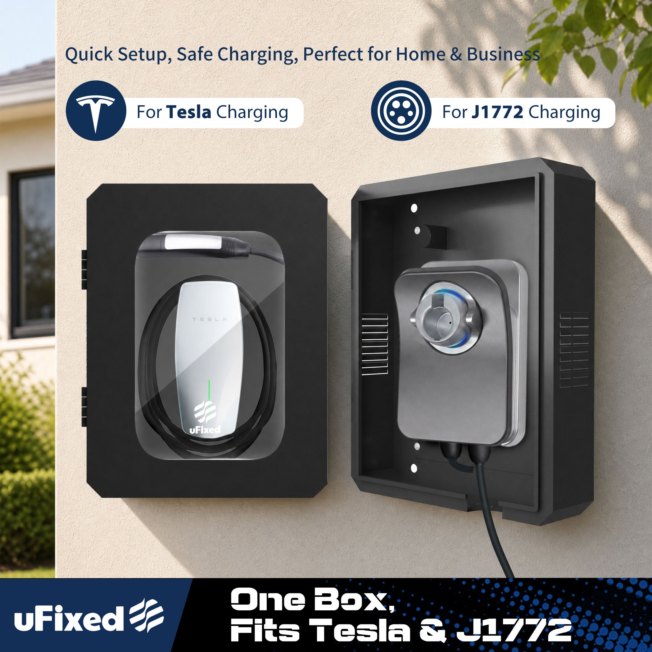 Outdoor EV Charger Enclosure Wall Box with Lock for Tesla Wall charger and Chargepoint with Holder | Weatherproof Visible, Easy to Install, Black