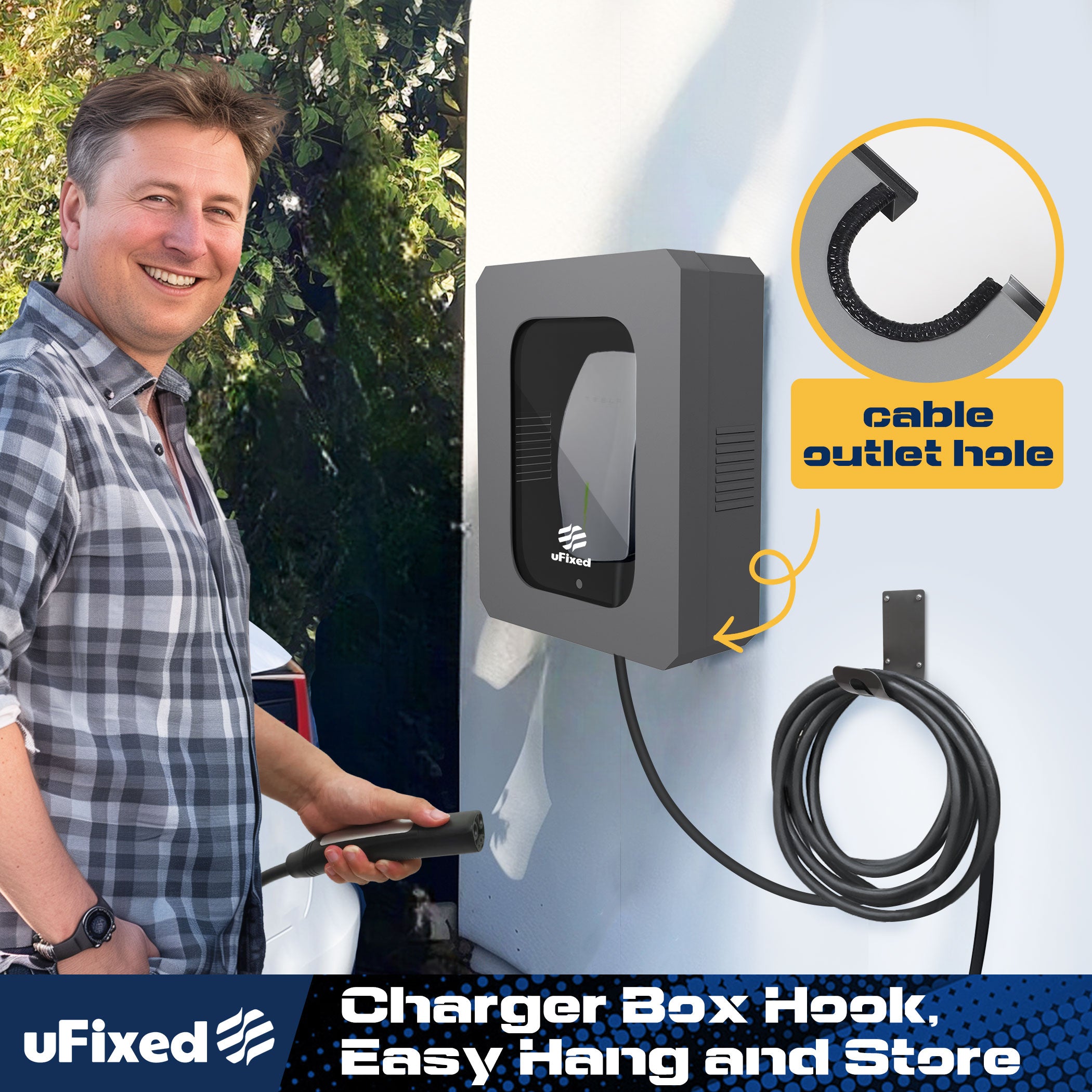 Outdoor EV Charger Enclosure Wall Box with Lock for Tesla Wall Connector & Chargepoint Home Flex with Holder | Weatherproof, Visible, Easy to Install, Gray