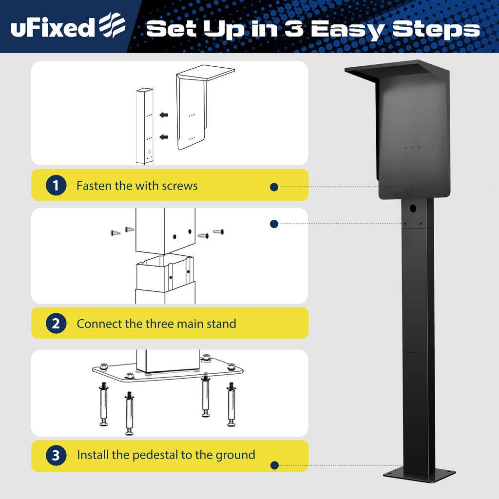 Weatherproof Pedestal with Roof for Tesla Gen3 EV Charging Stations | Heavy-Duty Stand with Top Cover, Compatible with Tesla Mobile Connector & J1772