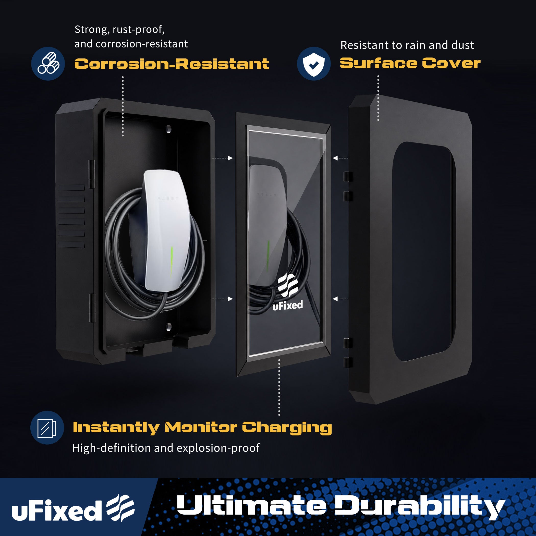 Outdoor EV Charger Enclosure Wall Box with Lock for Tesla Wall charger and Chargepoint with Holder | Weatherproof Visible, Easy to Install, Black