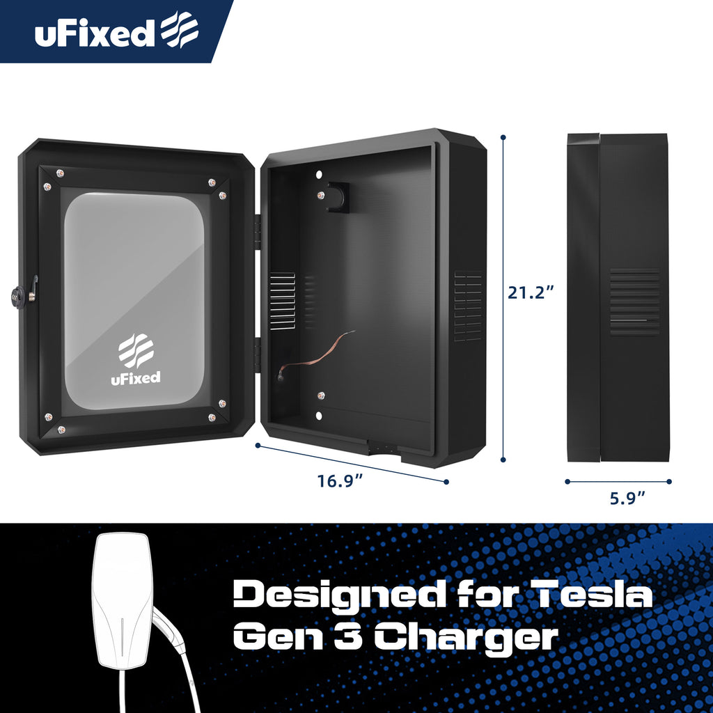 Outdoor EV Charger Enclosure Wall Box with Lock for Tesla Wall charger and Chargepoint with Holder | Weatherproof Visible, Easy to Install, Black
